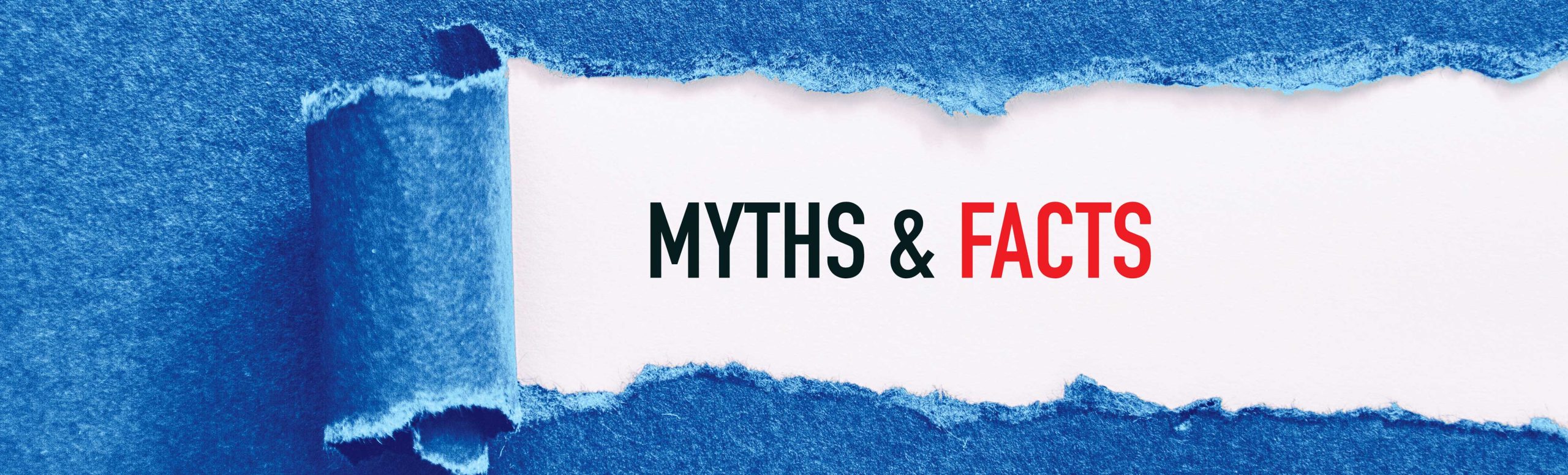 "Myths & Facts" typed onto a piece of paper with a blue construction paper that is ripped placed over top