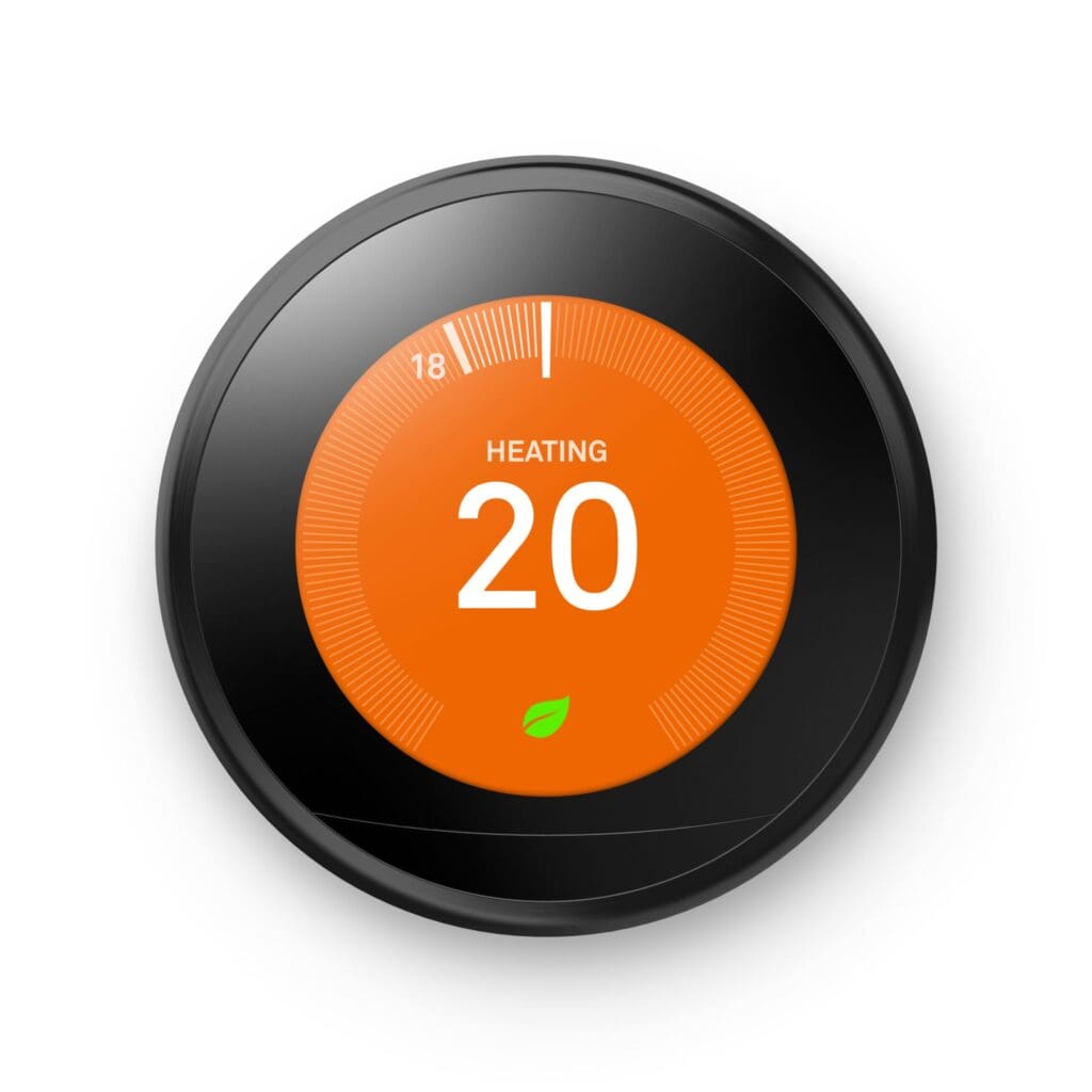 Black thermostat with organe user interface