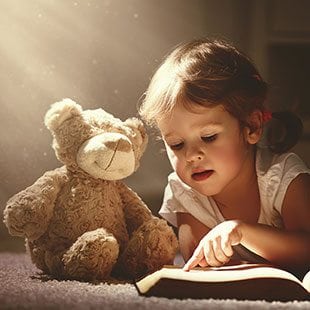 Indoor air quality - Child reading to stuffed bear
