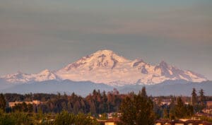 snow mountain at sunset, from Langley, BC, Canada