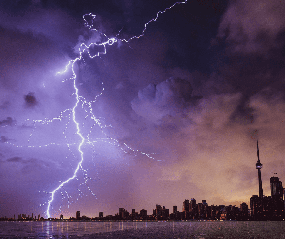 a lightning storm over a big city