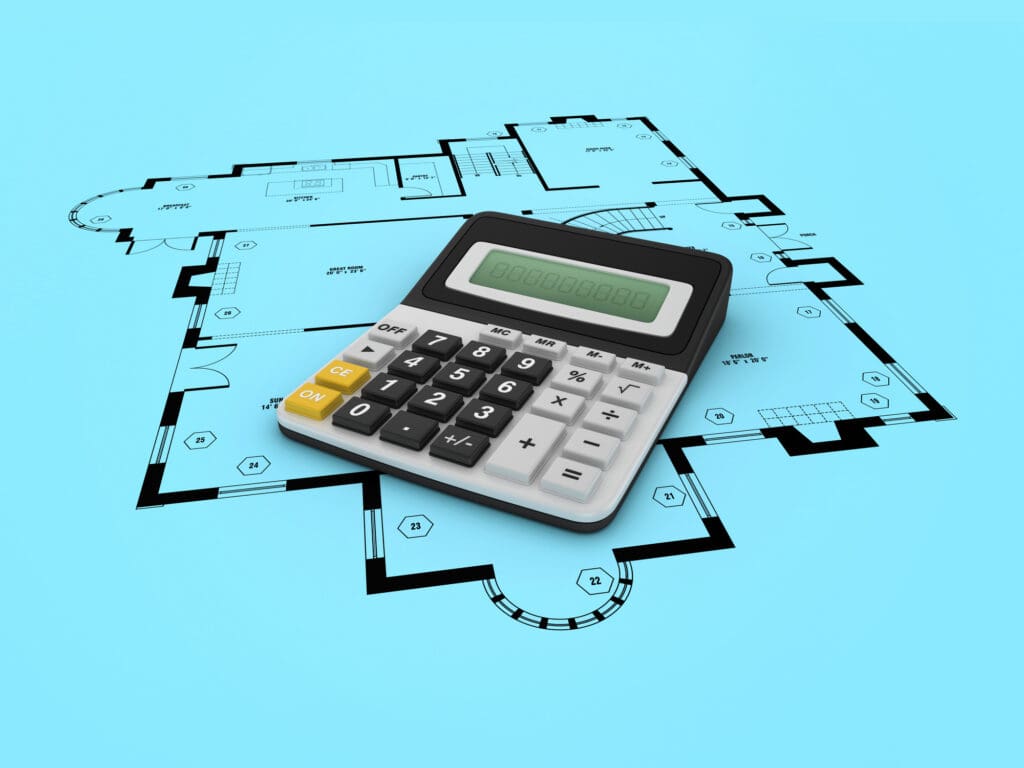 3D Calculator with Floor Plan - Colored Background - 3D Rendering