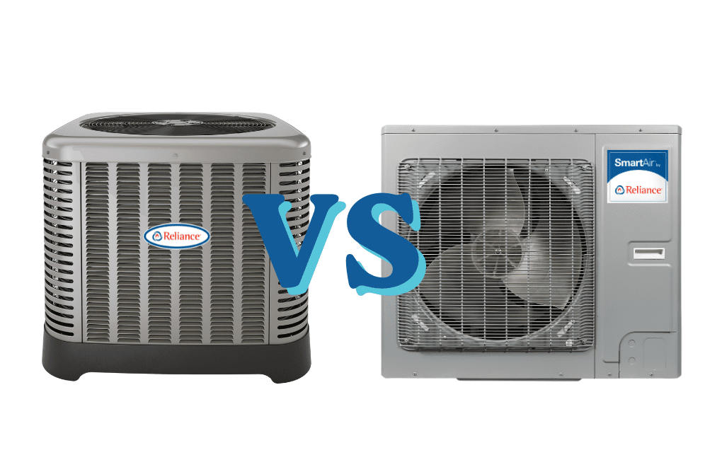 image of an ac condensor beside a heat pump