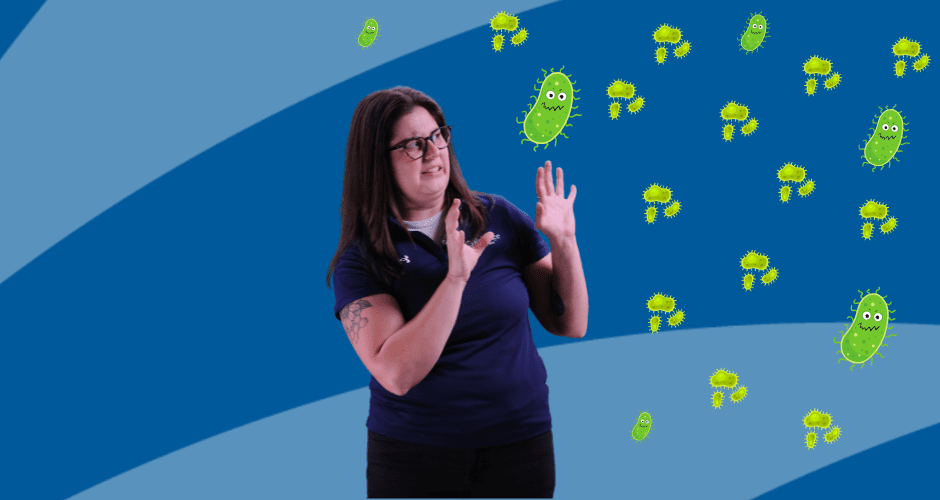 A Reliance Water Purification Advisor fends off cartoon bacteria